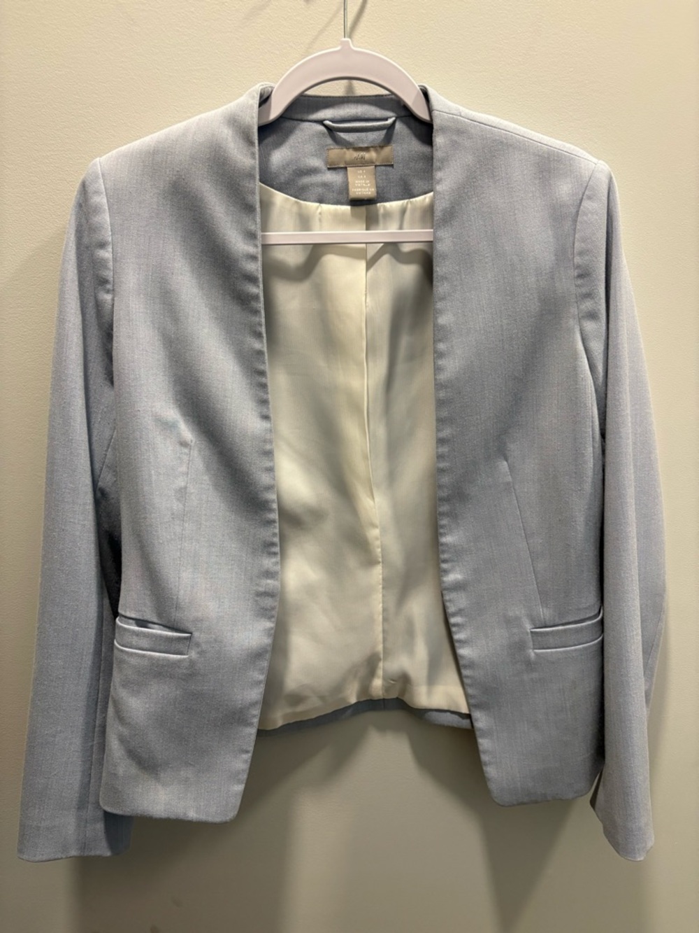 H&M Light Blue Collarless Open-Front Blazer